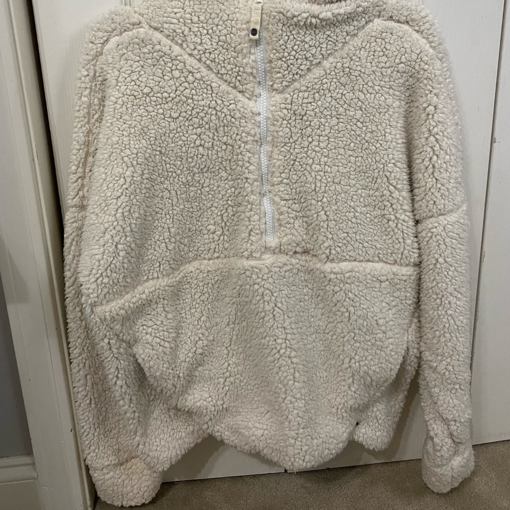 off white sherpa quarter zip